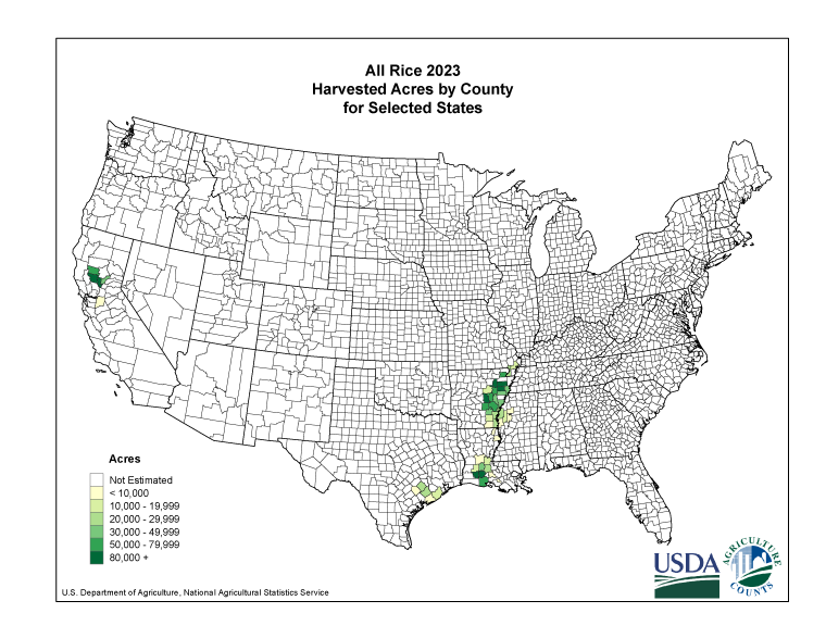 Rice: Harvested Acreage by County