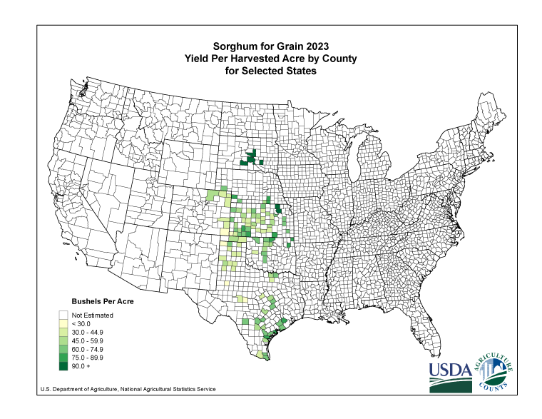 Sorghum: Yield per Harvested Acre by County