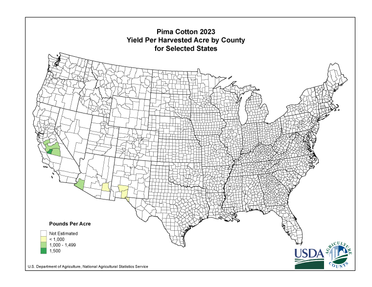 Pima Cotton: Yield per Harvested Acre by County