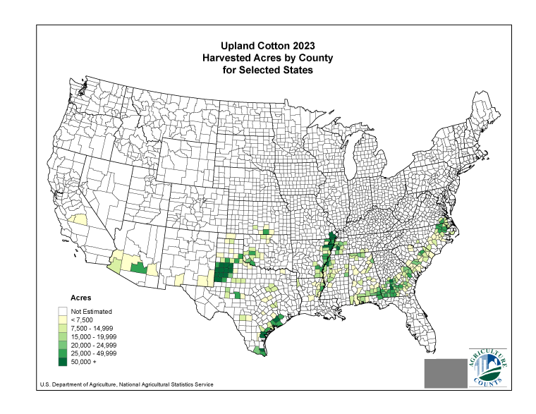 Upland Cotton: Harvested Acreage by County