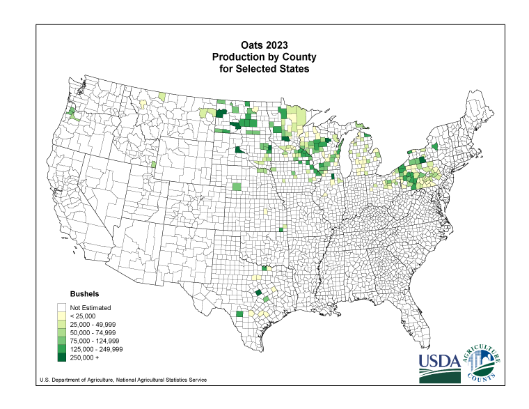 Oats: Production Acreage by County