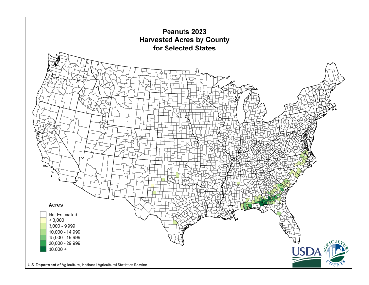 Peanuts: Harvested Acreage by County