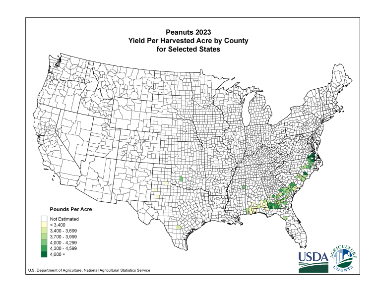 Peanuts: Yield per Harvested Acre by County