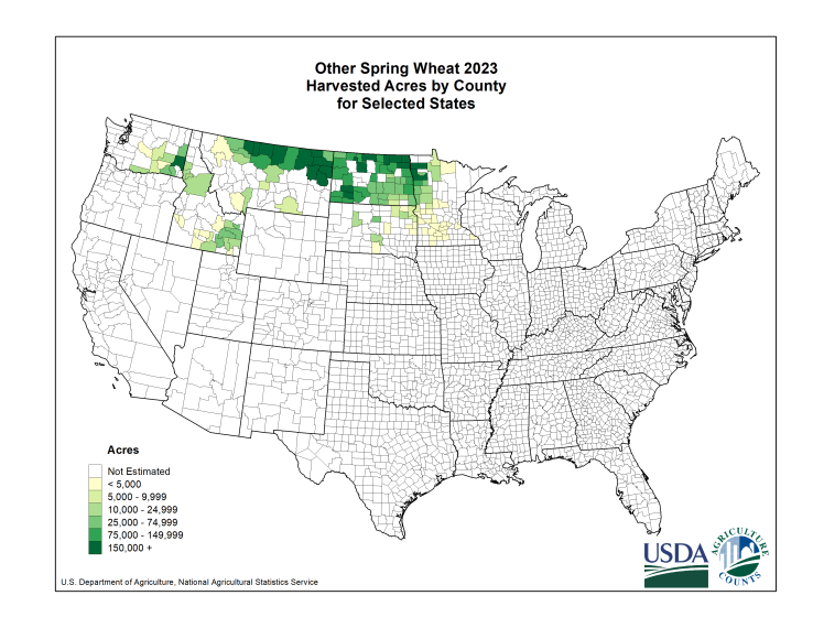 Spring Wheat: Harvested Acreage by County