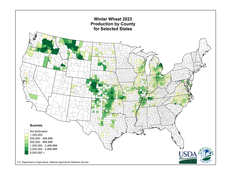 Winter Wheat: Production Acreage by County