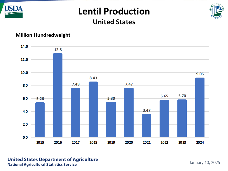 Lentils: Production by Year, US