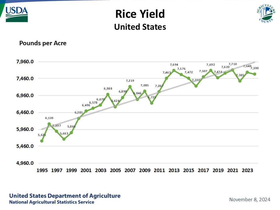 Rice: Yield by Year, US