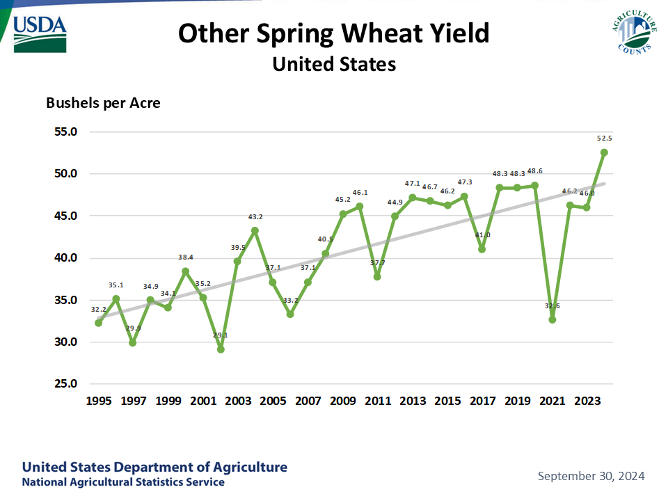 Spring Wheat: Yield by Year, US