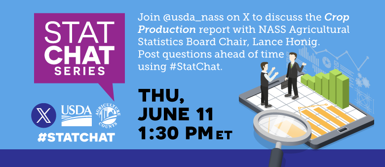 Join @usda_nass on X using #StatChat on June 11th, 1:30 PM EDT to discuss the Crop Production reports with the Agricultural Statistics Board Chair, Lance Honig