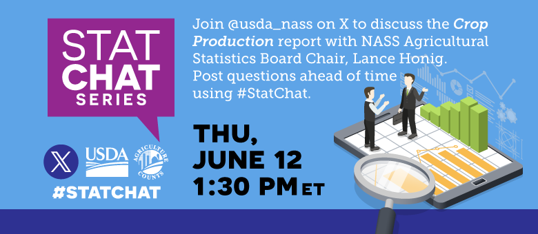 Join @usda_nass on X using #StatChat on June 12, 1:30 PM ET to discuss the Crop Production report with NASS's Agricultural Statistics Board Chair, Lance Honig.